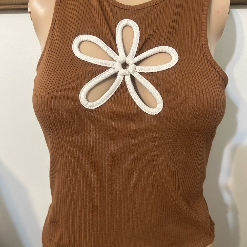 Rue21 Brown Tank Top with White Floral Accent
